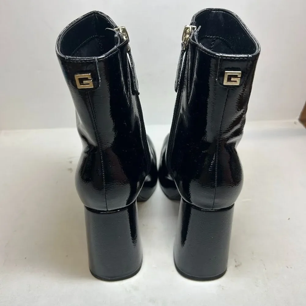 Guess Womens 6 M Black Patent Danca Zip Up Platform Ankle Boots NIB RZ8